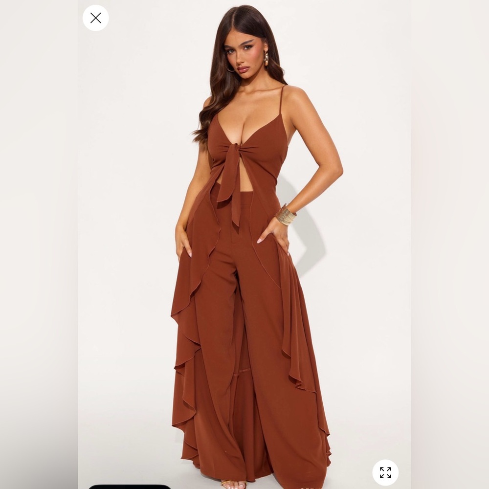 Tie-Front top Wide Leg pant set in chocolate